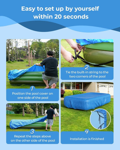 Reinmoson Inflatable Pool Cover Fits Pool Under 130" L x 84" W, 20s Easy Set ...