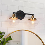 2 Light Bathroom Vanity Light, Black and Gold Vanity Light with Seeded Glass ...