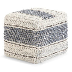 SIMPLIHOME Grady Square Pouf, Footstool, Upholstered in Blue, Natural