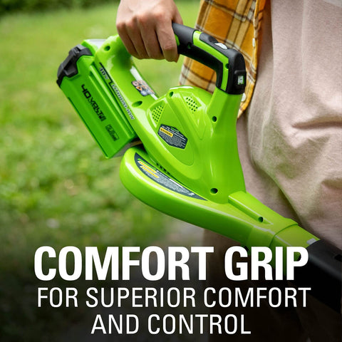 Greenworks 40V (150 MPH / 130 CFM) Cordless Leaf Sweeper (2.0Ah), Green/Black