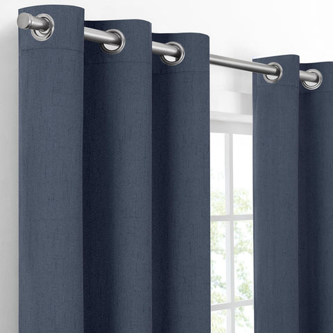 Eclipse Pembroke 100% Blackout, Faux Linen Grommet Window Curtains, 108 in Lo...