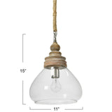 Creative Co-Op Glass and Mango Wood Ceiling Pendant Light Brown