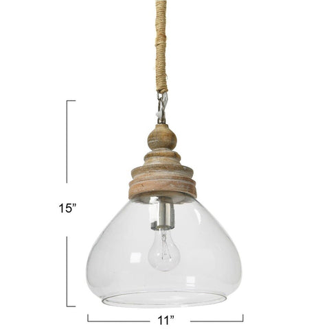 Creative Co-Op Glass and Mango Wood Ceiling Pendant Light Brown