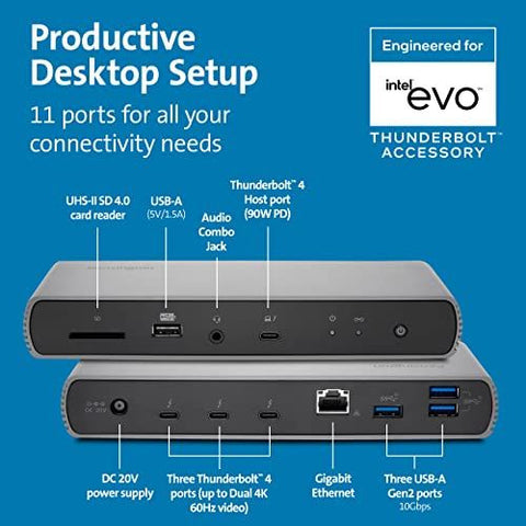 Kensington SD5700T Thunderbolt 4 Docking Station, Dual 4K, 90W PD - Black