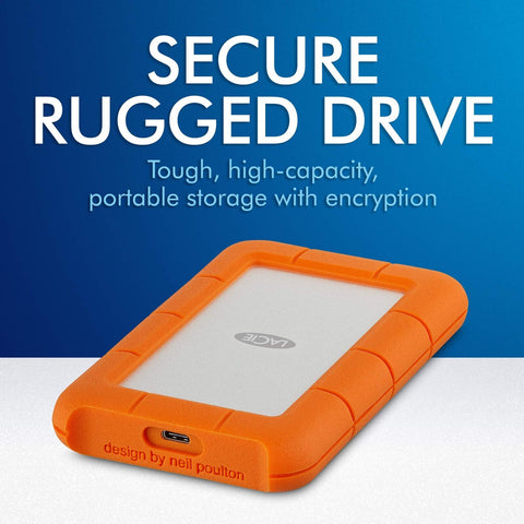 LaCie Rugged Secure 2TB External Hard Drive Portable HDD – USB-C 2TB, Black