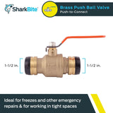 SharkBite 1-1/2 Inch Ball Valve, Push to Connect Brass Plumbing Fitting, Wate...