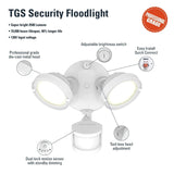 HALO TGS Outdoor LED Motion Sensor Flood & Security Light Twin Round Head White