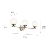 KICHLER Benno 3-Light Vanity, Modern Light with Opal Glass in Polished Nickel...