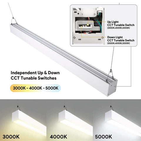 Euri Lighting EUD4-50W103sw-W, Linkable 4FT Dual CCT Tunable Linear Up/Down L...