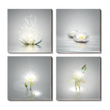 Flowers Wall Art White Elegant Floral Canvas Art Print Blooming Lotus Picture...