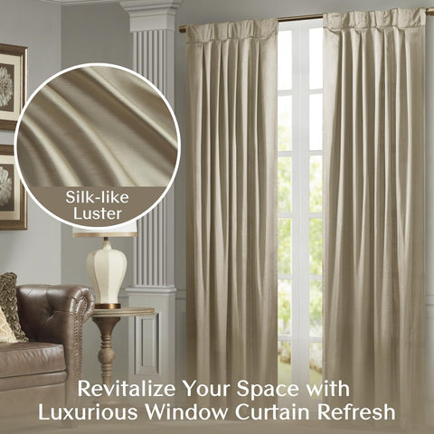 Satin Window Curtain Single Piece Luxurious Curtain for Living Room Window, L...