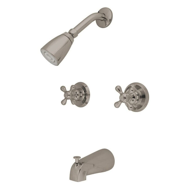 Kingston Brass KB248AX Twin Handle Tub and Shower Faucet with Decor Cross Han...