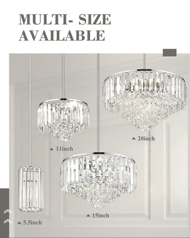 Polished Chrome Crystal Pendant Light, Modern Hanging Light Fixture, Mini Cha...