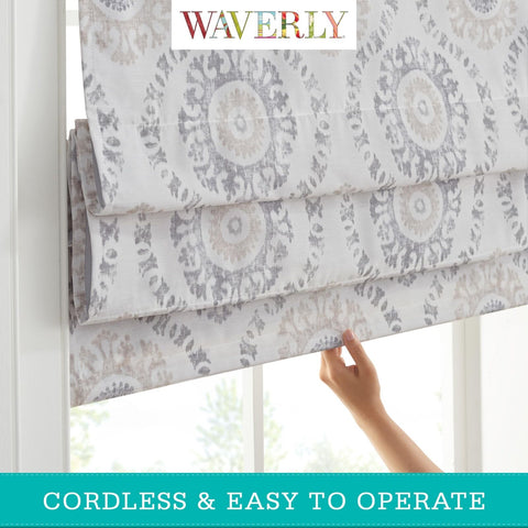 Waverly Adonis Medallion 100% Blackout Roman Shade, Cordless and Noise Reduci...