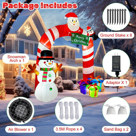 OurWarm 8FT Christmas Inflatables Candy Cane Archway, Santa Penguin and Snowm...