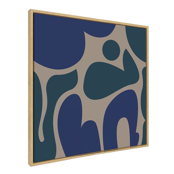 Kate and Laurel Sylvie Groovy Happy Abstract Blue and Green Framed Canvas Wal...