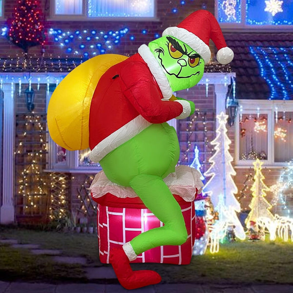 Christmas Inflatable G r in. Ch, Green Santa Chimney Inflatables Outdoor Deco...