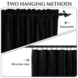 StangH Wide Velvet Curtains for Sliding Door 90 inches Long Blackout Black Th...