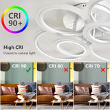 Modern LED Ceiling Light Fixture with Remote Dimmable 6 Ring White Flush Moun...