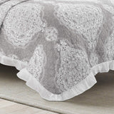 Lush Decor Lucianna Ruffle Edge Cotton 3 Piece Bedspread Set, King, Gray