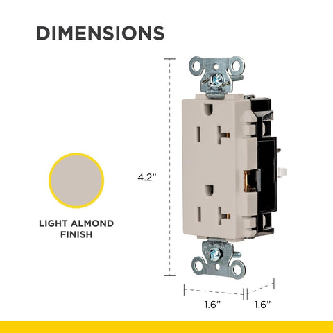 DR20STLA EdgeConnect 1-Gang 2-Pole 3-Wire 20A 125V Commercial-Grade Screwless...
