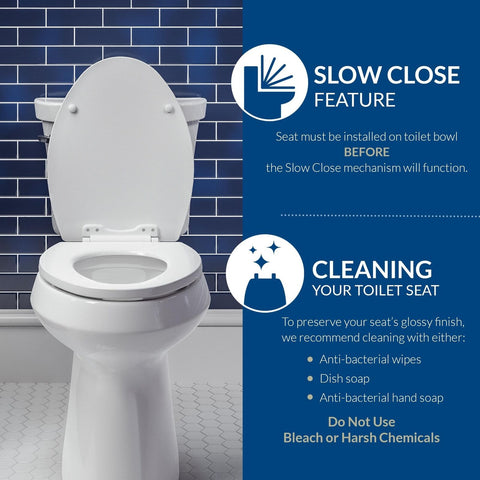 Bemis 200SLOWT 464 Toilet Seat will Slow Close, Never Loosen and Easily Remov...