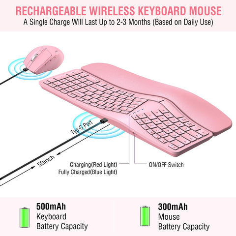 MK960 Ergonomic Wireless Keyboard Mouse Combo, Bluetooth/2.4G Split Design Ke...