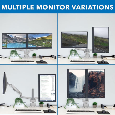 Mount-It! Dual Monitor Desk Mount | Pole Mounted Gas Spring Silver