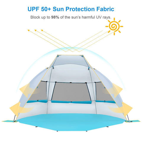 WolfWise 4-5 Person Portable Beach Tent UPF 50+ Sun Shade Canopy Umbrella wit...