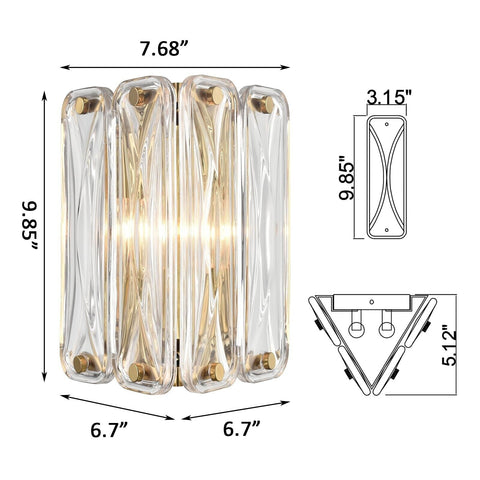 Modern Crystal Wall Sconce Light Fixture 2-Light Gold Sconces Wall Lighting I...