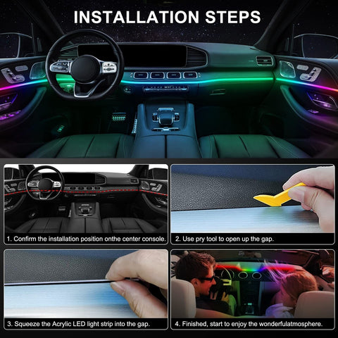 Acrylic Interior Car LED Strip Light with Wireless APP, RGB 18 in 1 with 175 ...