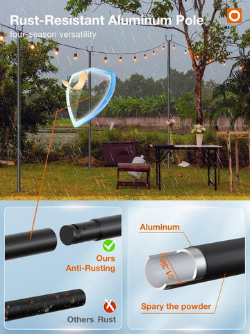 addlon 2 Pack String Light Poles Pro, Aluminum Waterproof Harder 9FT Light Po...