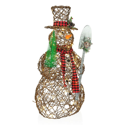 Alpine Corporation CHT922 47" Rattan Snowman with Shovel & Scarf Decor, 60 Wa...