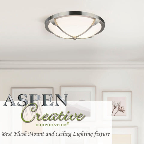 Aspen Creative 63014-1A, 2-Light Flush Mount in Brushed Nickel Finish with Wh...