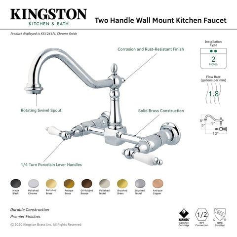 Kingston Brass KS1245PL Heritage Bridge Kitchen Faucet, 8-1/2-Inch, Oil Rubbe...