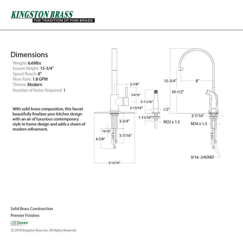 Kingston Brass LS8710DLSP Concord Kitchen Faucet, Matte Black