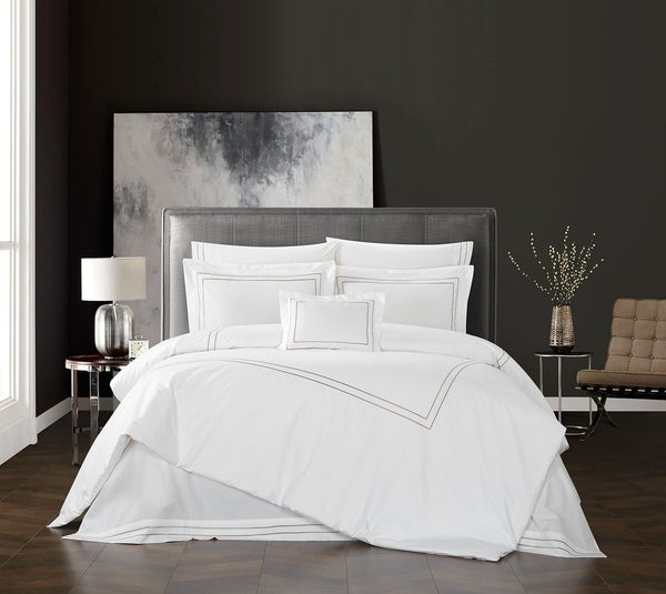 Chic Home Santorini 4 Piece Cotton Comforter Set Solid White with Dual Stripe...