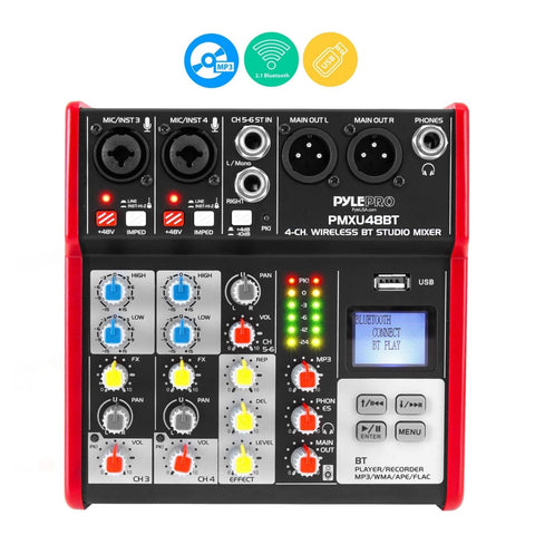 Pyle Studio Audio Sound Mixer Board - 4 Channel Bluetooth Compatible Professi...