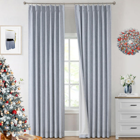 Vision Home Chambray Blue Full Blackout Curtains Pinch Pleated Room Darkening...