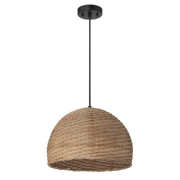 Calypso - Metal and Handwoven Wicker Dome Ceiling Light, Stained Natural