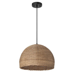 Calypso - Metal and Handwoven Wicker Dome Ceiling Light, Stained Natural