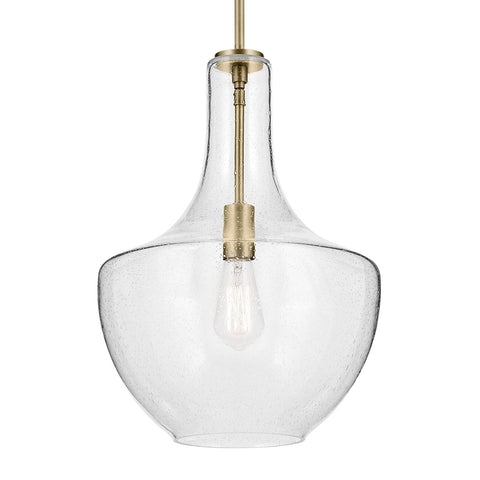 KICHLER Everly 19.75" 1 Light Bell Pendant Clear Glass Natural Brass 13.75"