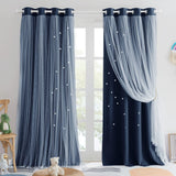 PONY DANCE Star Curtains for Girls Bedroom - Double Layer Sheer Overlay with ...