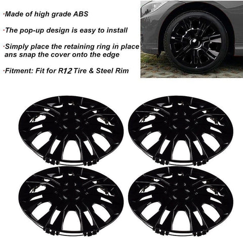 Hubcaps 4 Pack Wheel Cover 12Inch Rim Replacement Snap on Car Wheel ABS Mater...