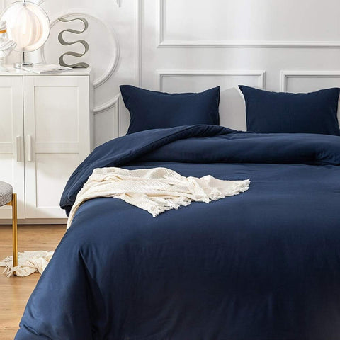 Houseri Navy Blue Comforter Set King Size Dark Blue Bedding King Comforter Se...