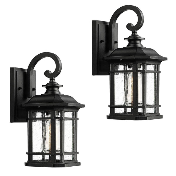 Emliviar Outdoor Wall Lanterns 2 Pack, 1-Light Exterior Wall Mount Light, Bla...