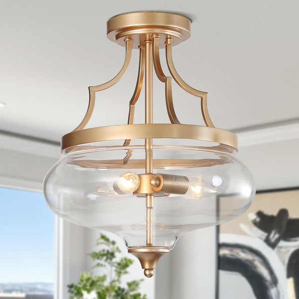 KSANA Ceiling Light, Gold Semi Flush Mount Ceiling Lights, Modern 3 Light Clo...