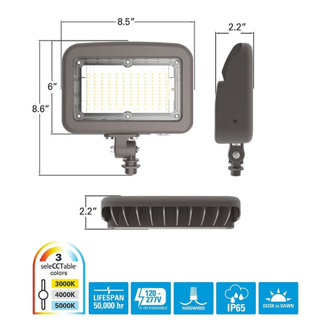 HALO Outdoor Integrated LED Large Floodlight, Bronze Finish, Selectable CCT 3...