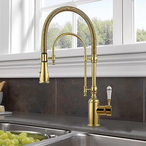 KunMai Single Handle High Arc Swiveling Dual-Mode Pull-Down Polished Gold