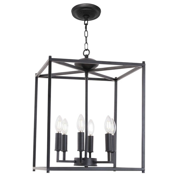 Farmhouse Chandelier 6-Lights Dining Room Lighting Entry Way Light Matte Blac...